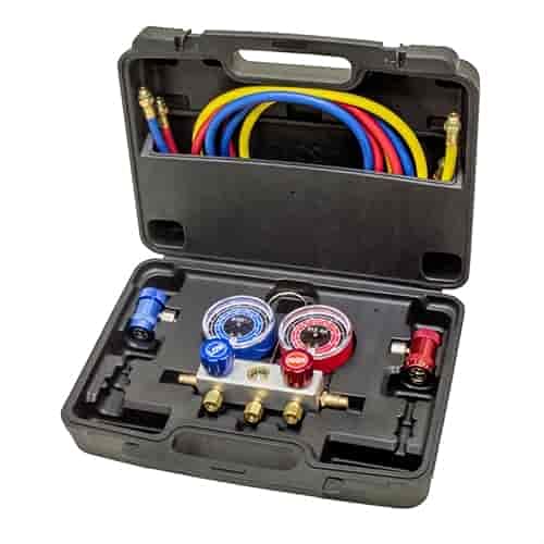OEMTOOLS 24559 R1234yf Manifold Gauge Set, AC Manifold Gauge Set, Charging and Diagnostics for Automotive Refrigerant Systems, 72' Hoses, Sight Glass, Manual Couplers, Free-Floating Piston Valves