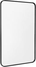 Wall Mount Mirror for Bathroom, Brush Black Metal Framed Rounded Corner Rectangular Vanity Mirror (16' x 20', Black)