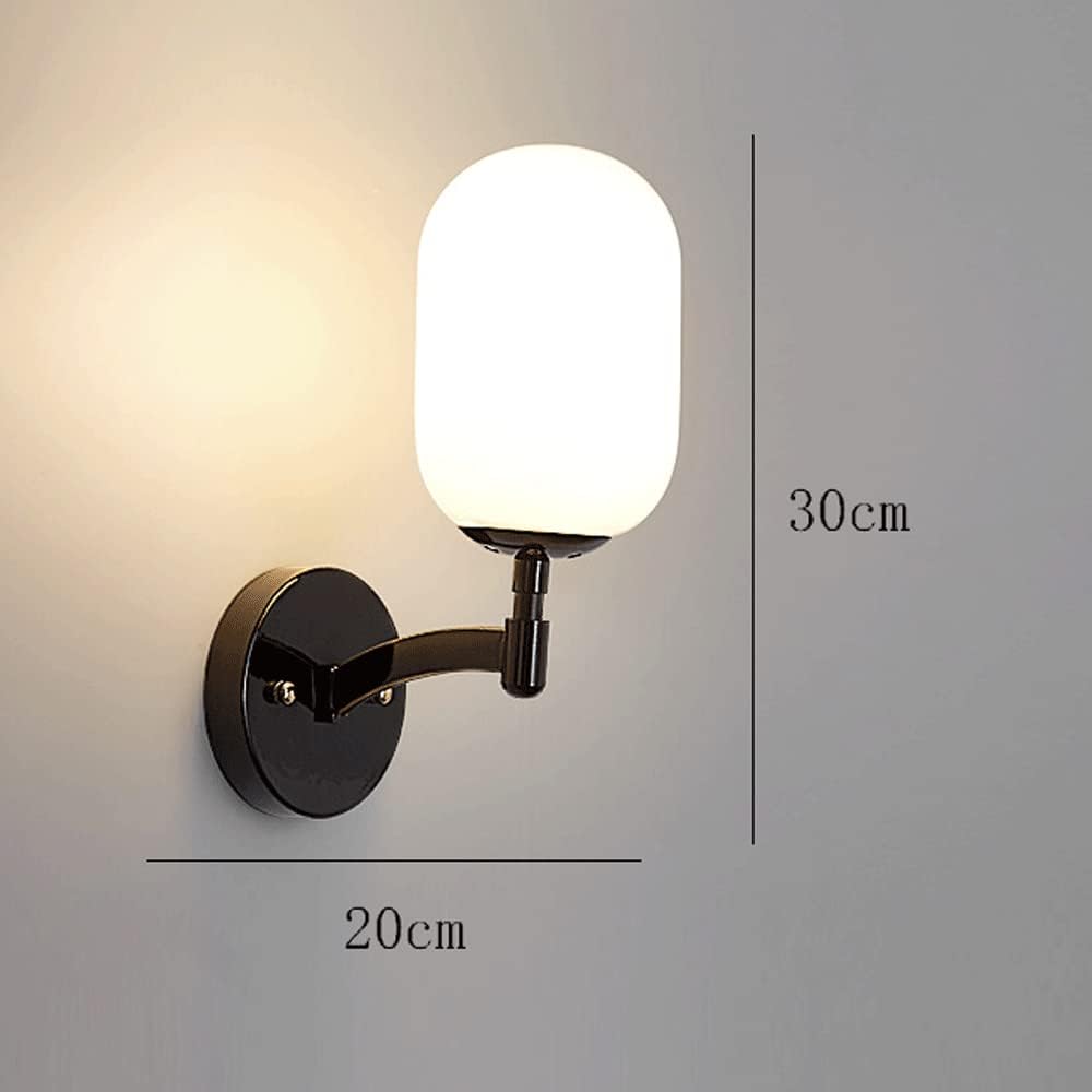 Black Minimalist Wall Lamp with Glass Lampshade, Creative Wrought Iron Sconce Edison E14 Indoor Lighting Fixtures for Loft Coffee Bar Living Room Dining