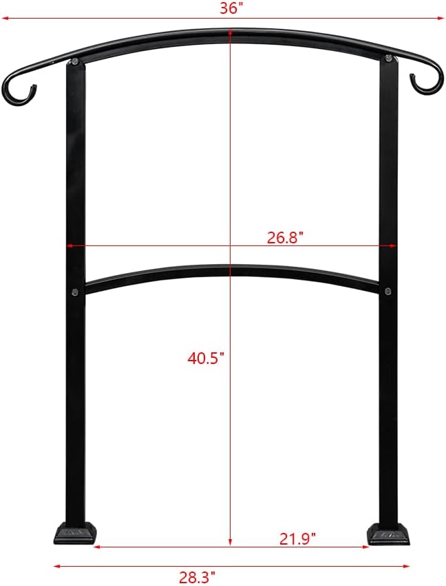 Bathroom handrail,Safety Handrail.Handrails for Outdoor Steps, Stair Handrail Black Wrought Iron Handrail Fits 1-3 Step Wall Handrail Stair Rail Wrought Iron Outdoor Hand Rails with Installation Kit H