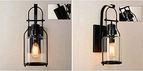 Wall Light Vintage Wall Lights Retro Industrial Wall Lamp Glass Shade Wrought Iron Wall Sconce E27 for Loft Restaurant Bar Living Room Courtyard Decorate Wall Lighting Fixture, Black