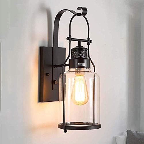Wall Light Vintage Wall Lights Retro Industrial Wall Lamp Glass Shade Wrought Iron Wall Sconce E27 for Loft Restaurant Bar Living Room Courtyard Decorate Wall Lighting Fixture, Black