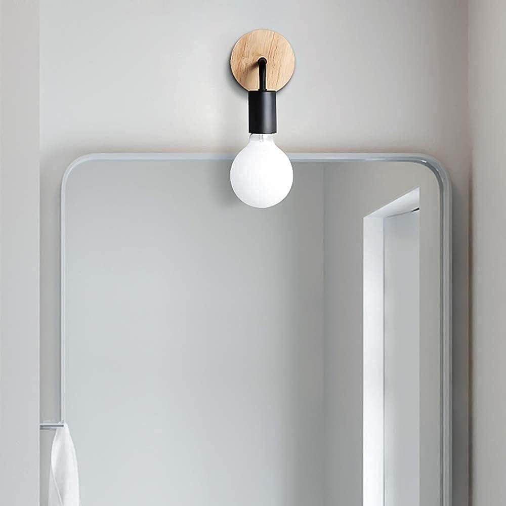 E27 Solid Wood Wall Lamp 350° Rotatable Lights Wrought Iron Holder Bathroom Make-up Light Indoor Decoration Modern Black Mirror