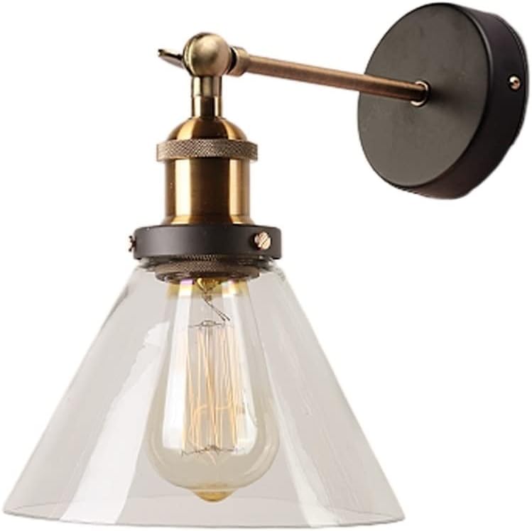 Wall Mounted Light Conical Glass Lampshade LED Wall Lamp Wrought Iron Black Nordic Modern Minimalist Creative Personality Wall Lamp Bedroom Bedside Aisle Living Room Bathroom Mirror Front Light