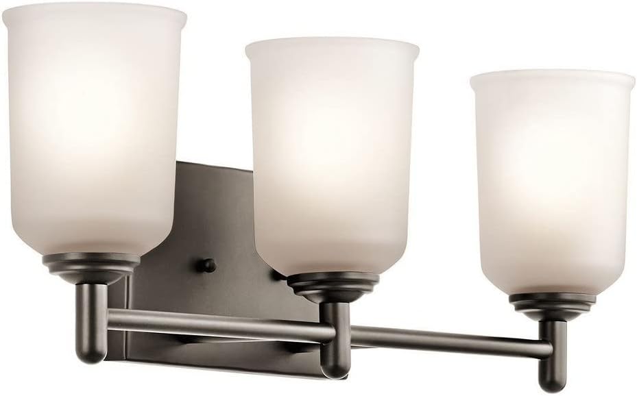 Kichler Shailene 21' 3-Light Bathroom Vanity Light Fixture with Satin Etched Glass in Black, Wall Mount Over Mirror Lighting for Bathroom and Powder Room (21' x 8.25'), 45574BK