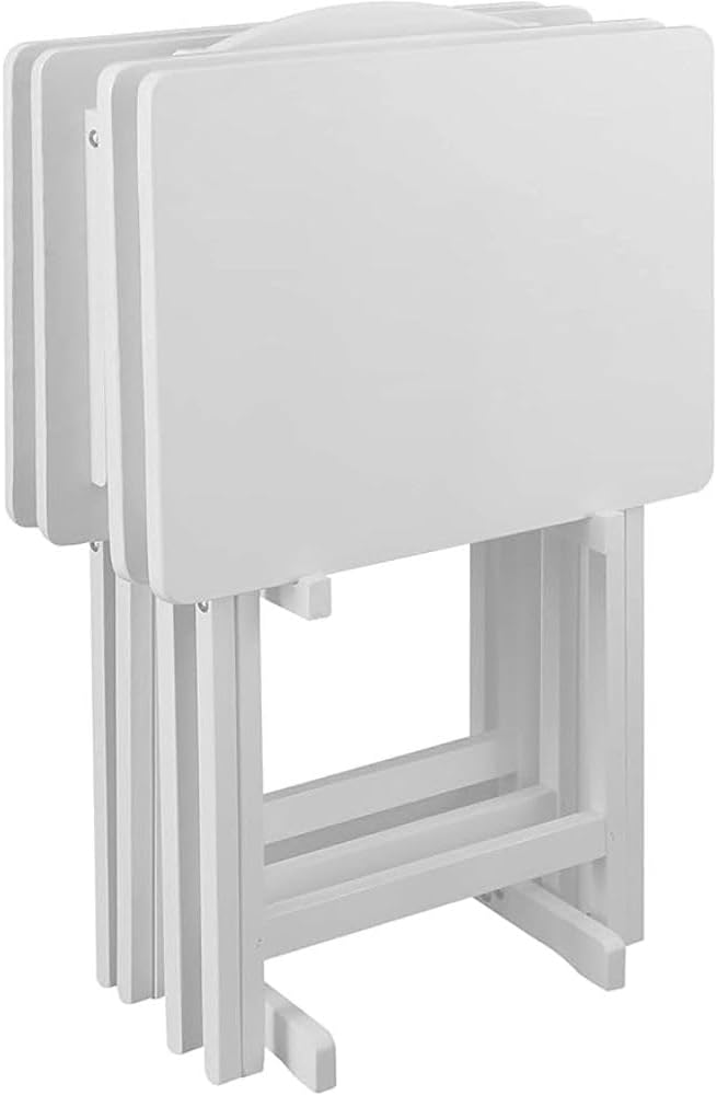 5 Piece Solid Wood Portable Tray Table Set White Folding Adjustable Decorative Lightweight Laptop Stand Compact Computer Desk Multipurpose Gaming Workstation and Versatile Snack Table