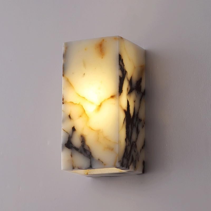 LED Indoor Wall Light, Luxury Black Cuboid Natural Stone Wall Lamp High-end Bedroom Bedside LED Sconce Living Room Bathroom Waterproof Lighting Fixture