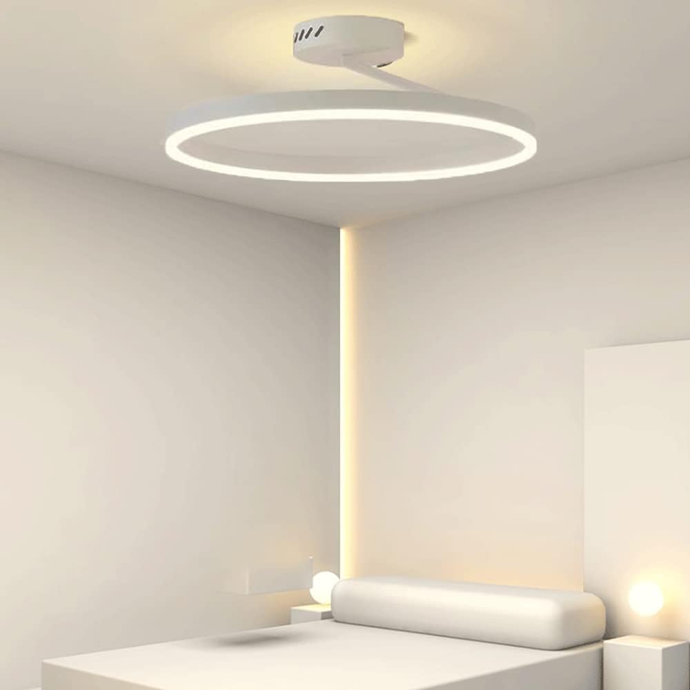 Black/White Ring Ceiling Light Fixture, Metal Wrought Iron Ceiling Lights, Modern LED 3-Color Mode Ceiling Lamp, Simple Ceiling Decoration Lighting Fixtures for Hallway, Bedroom