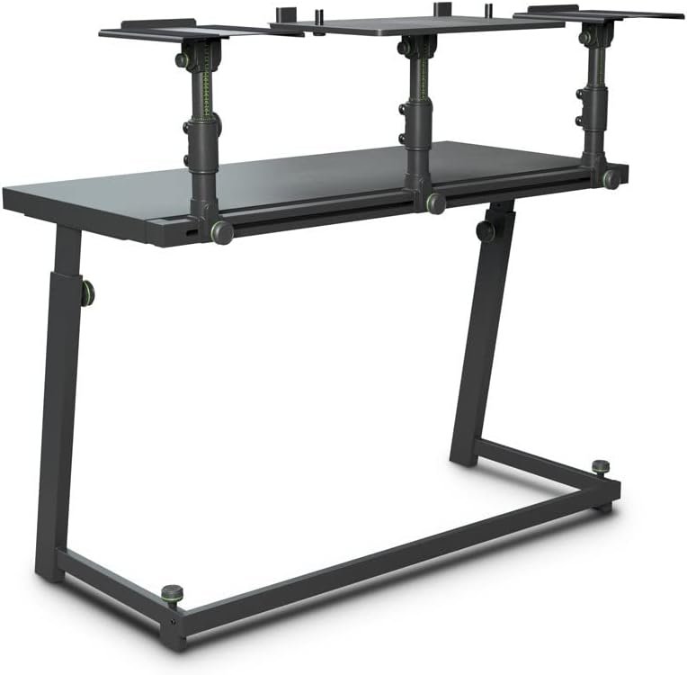 Gravity DJ Desk FDJT 01 DJ Workstation Desk with Speaker Mounts and Laptop Tray for DJs and Live Performance, black