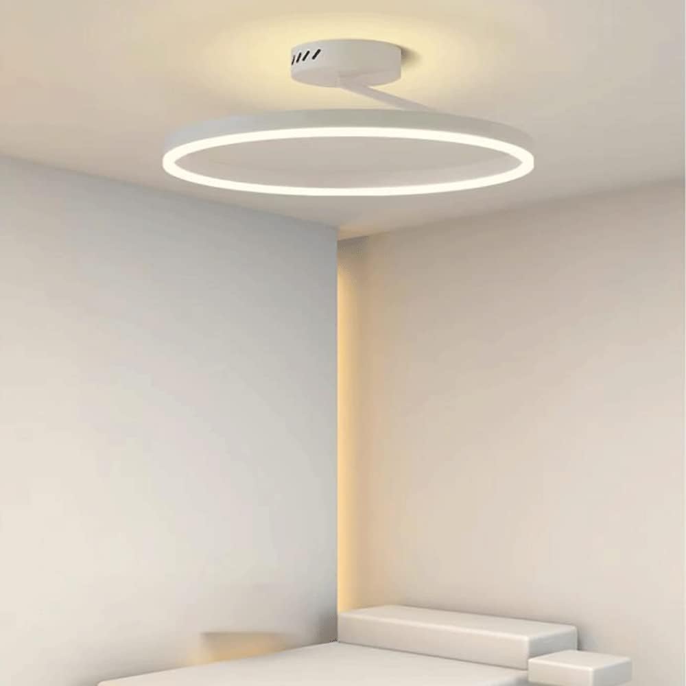 Black/White Ring Ceiling Light Fixture, Metal Wrought Iron Ceiling Lights, Modern LED 3-Color Mode Ceiling Lamp, Simple Ceiling Decoration Lighting Fixtures for Hallway, Bedroom