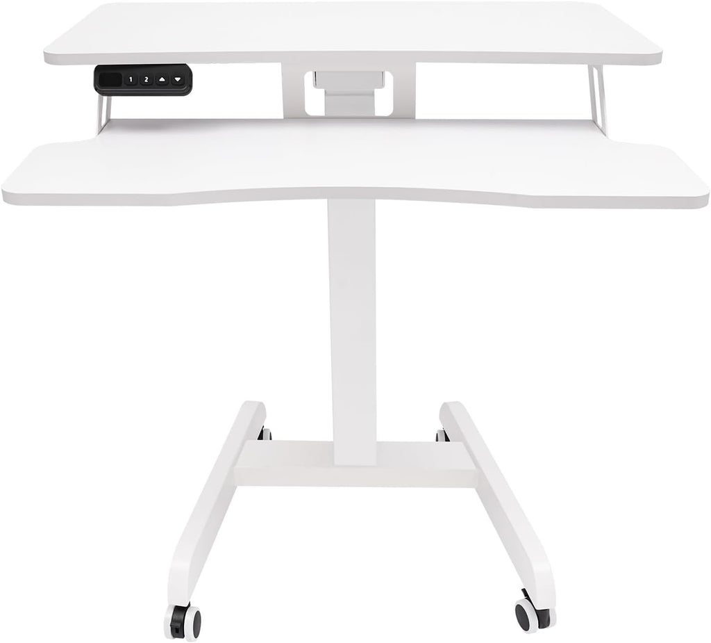 Electric Standing Desk, Adjustable Height Rolling Laptop Table, Mobile Computer Workstation Stand with Wheels & Keyboard Tray, Portable Bed Couch Side Work Desks Cart, Movable Podium for Office