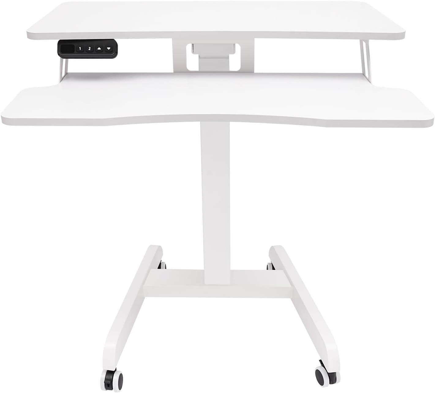 Electric Standing Desk, Adjustable Height Rolling Laptop Table, Mobile Computer Workstation Stand with Wheels & Keyboard Tray, Portable Bed Couch Side Work Desks Cart, Movable Podium for Office