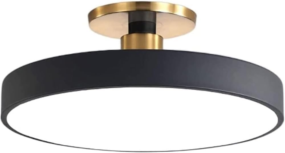 TCeiling Light Fixture Three Tone Acrylic Lampshade Wrought Iron Semi Flush Mount Flat Design Decorative Indoor Lighting for Bedroom Living Room(Black,30Cm)