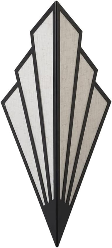 Antique Fan-Shaped Wall Light - Art Deco Wrought Iron Sconce, Linen Lampshade, Unique Triangle Design for Living Room, Bedroom, Aisle - Elegant Wall Lighting Fixture,Black-1 Head