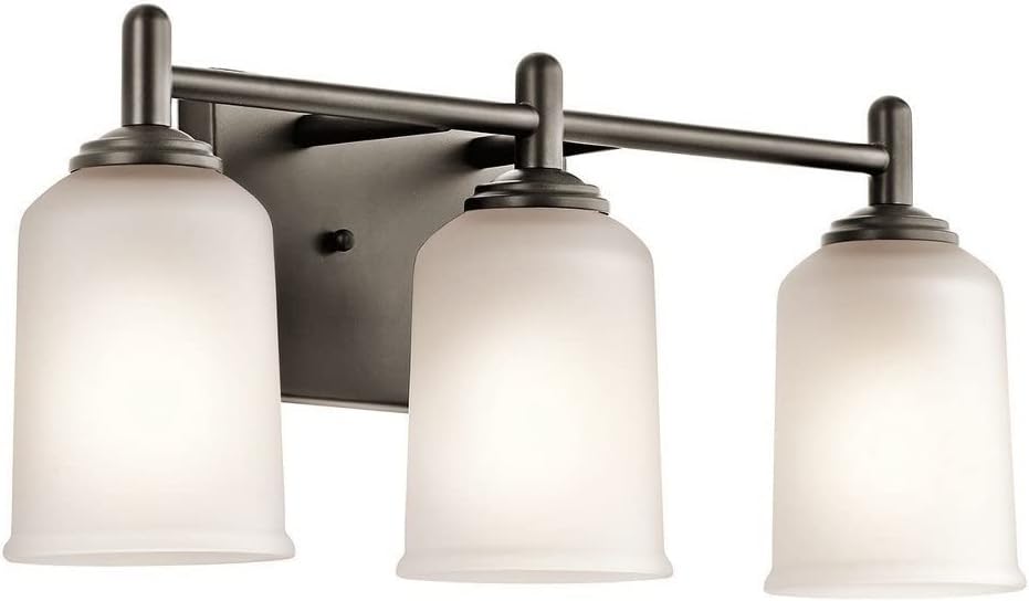 Kichler Shailene 21' 3-Light Bathroom Vanity Light Fixture with Satin Etched Glass in Black, Wall Mount Over Mirror Lighting for Bathroom and Powder Room (21' x 8.25'), 45574BK