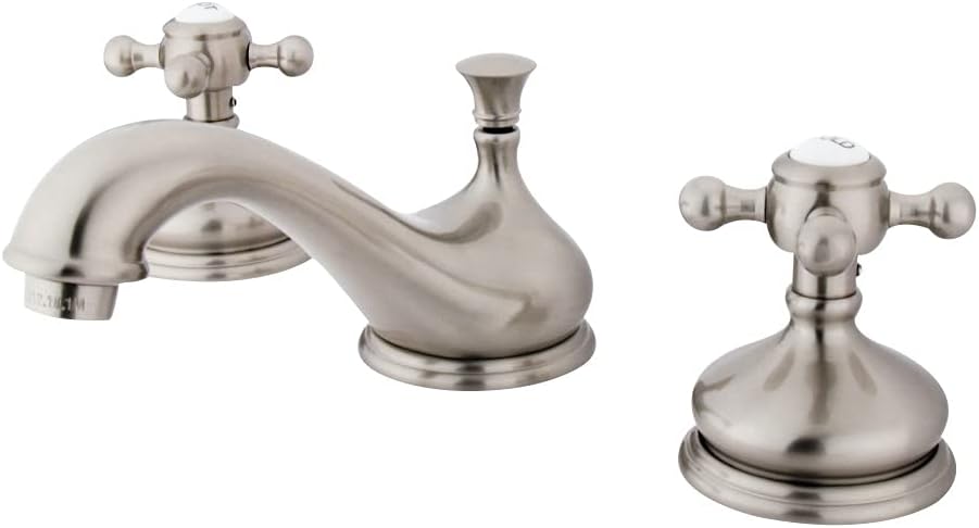 Kingston Brass KS1168BX Vintage Widespread Lavatory Faucet with Metal Cross Handle, Brushed Nickel,8-Inch Adjustable Center