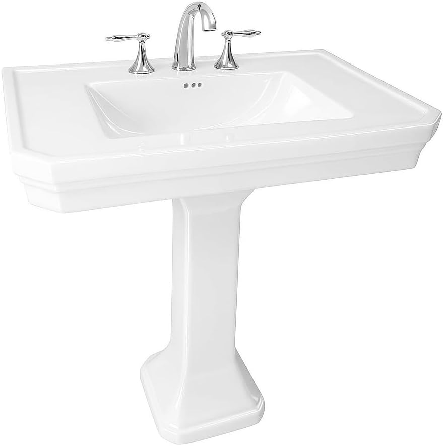 Renovators Supply Manufacturing Victorian 32' W x 34.5' H x 22' Proj. Large White Bathroom Pedestal Sink, Vitreous China, with Overflow, Compatible with 8 in. Widespread Faucets