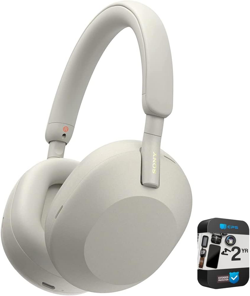Sony (Refurbished WH1000XM5/S Wireless Industry Leading Noise Canceling Headphones Silver Bundle with 2 YR CPS Enhanced Protection Pack (Renewed)