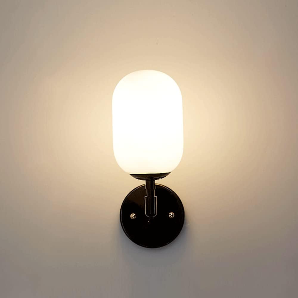 Black Minimalist Wall Lamp with Glass Lampshade, Creative Wrought Iron Sconce Edison E14 Indoor Lighting Fixtures for Loft Coffee Bar Living Room Dining