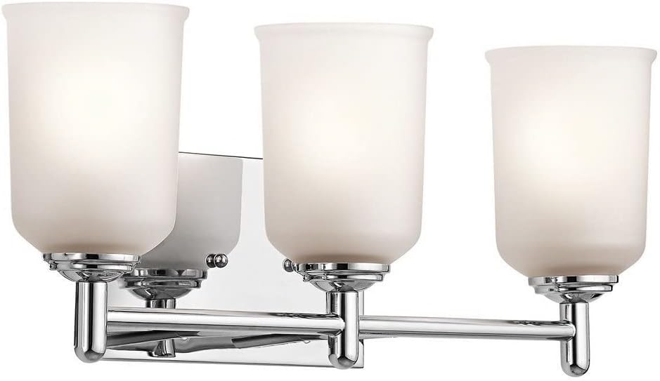 Kichler Shailene 21' 3-Light Bathroom Vanity Light Fixture with Satin Etched Glass in Black, Wall Mount Over Mirror Lighting for Bathroom and Powder Room (21' x 8.25'), 45574BK