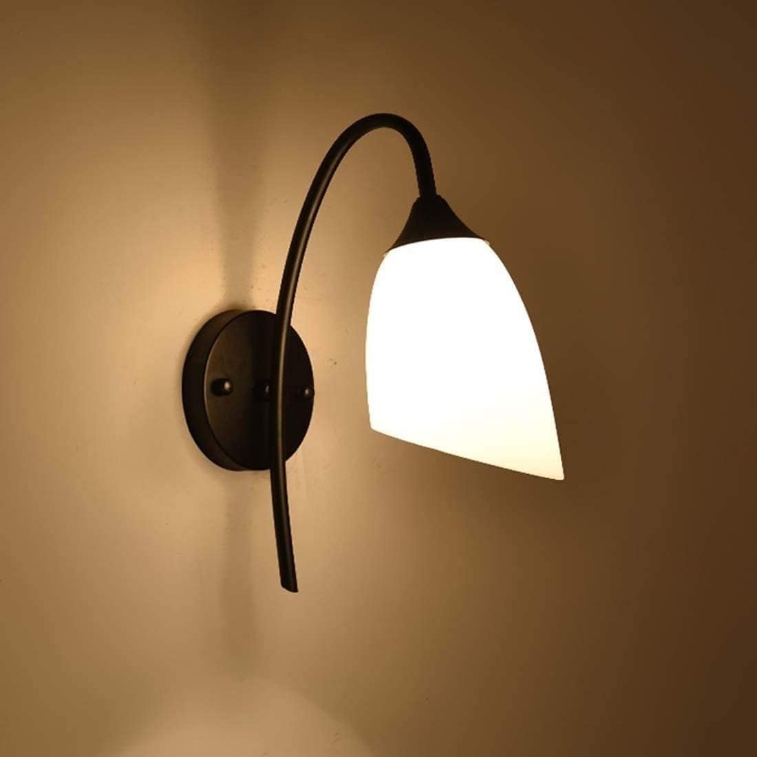 Black Wrought Iron Wall Light Frosted Glass Lamp Fixture Body Modern Minimalist Design Sconce E27 Socket