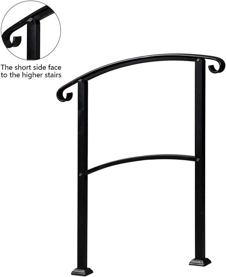 Bathroom handrail,Safety Handrail.Handrails for Outdoor Steps, Stair Handrail Black Wrought Iron Handrail Fits 1-3 Step Wall Handrail Stair Rail Wrought Iron Outdoor Hand Rails with Installation Kit H