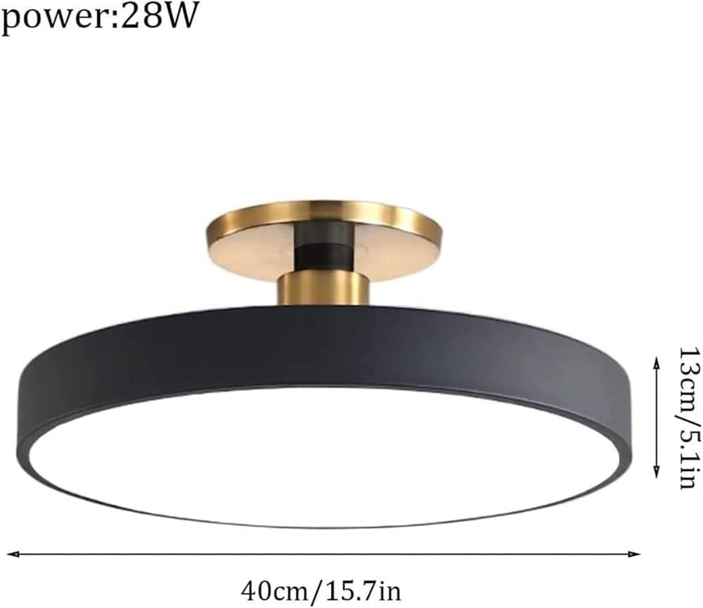 TCeiling Light Fixture Three Tone Acrylic Lampshade Wrought Iron Semi Flush Mount Flat Design Decorative Indoor Lighting for Bedroom Living Room(Black,30Cm)