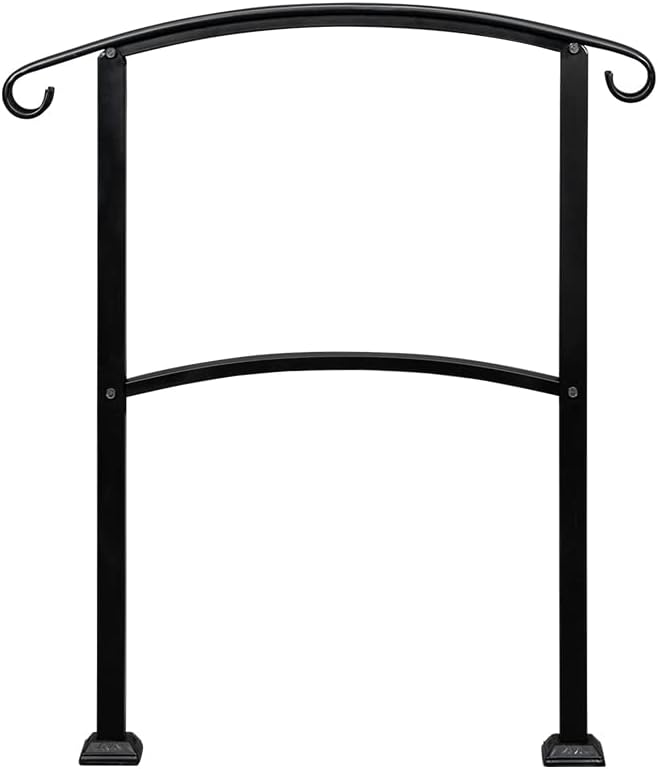 Bathroom handrail,Safety Handrail.Handrails for Outdoor Steps, Stair Handrail Black Wrought Iron Handrail Fits 1-3 Step Wall Handrail Stair Rail Wrought Iron Outdoor Hand Rails with Installation Kit H