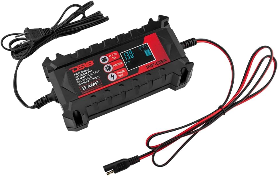 DS18 INF-C6A 6V/12V Car Battery Charger, Portable Automatic Smart Lithium and AGM Battery Trickle Charger & Maintainer 6A for Car Truck Motorcycle Lawn Mower Boat Marine Lead Acid Batteries