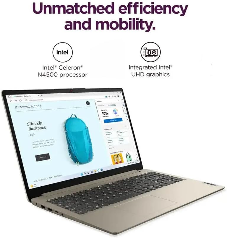Lenovo 15.6' HD IdeaPad Anti-Glare Coating + 1 Year Microsoft 365, 8GB RAM, 128GB SSD, Windows 11 Home, Up to 9.5 Hours Battery Life, Intel Processor, WiFi 6, HDMI, USB-C, SD Card Reader, w/WOWPC USB