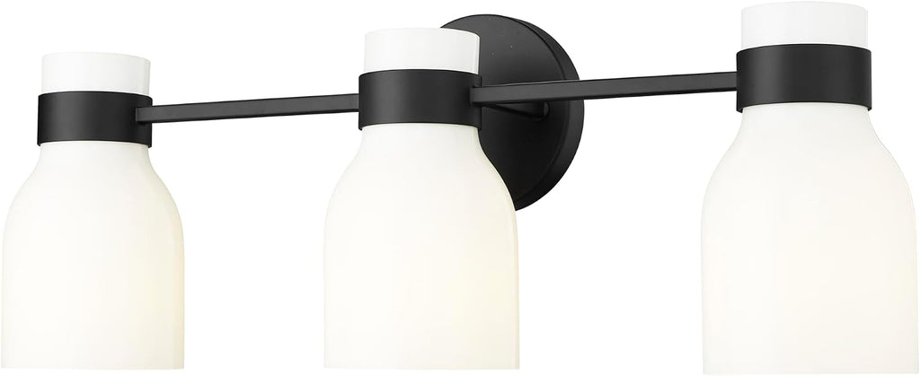 ML Lighting | Corella Collection | 23003-MB | Indoor 3 Light Vanity in Matte Black with Opal Shiny Glass Shade | Elegant and Versatile Design for Any Bathroom