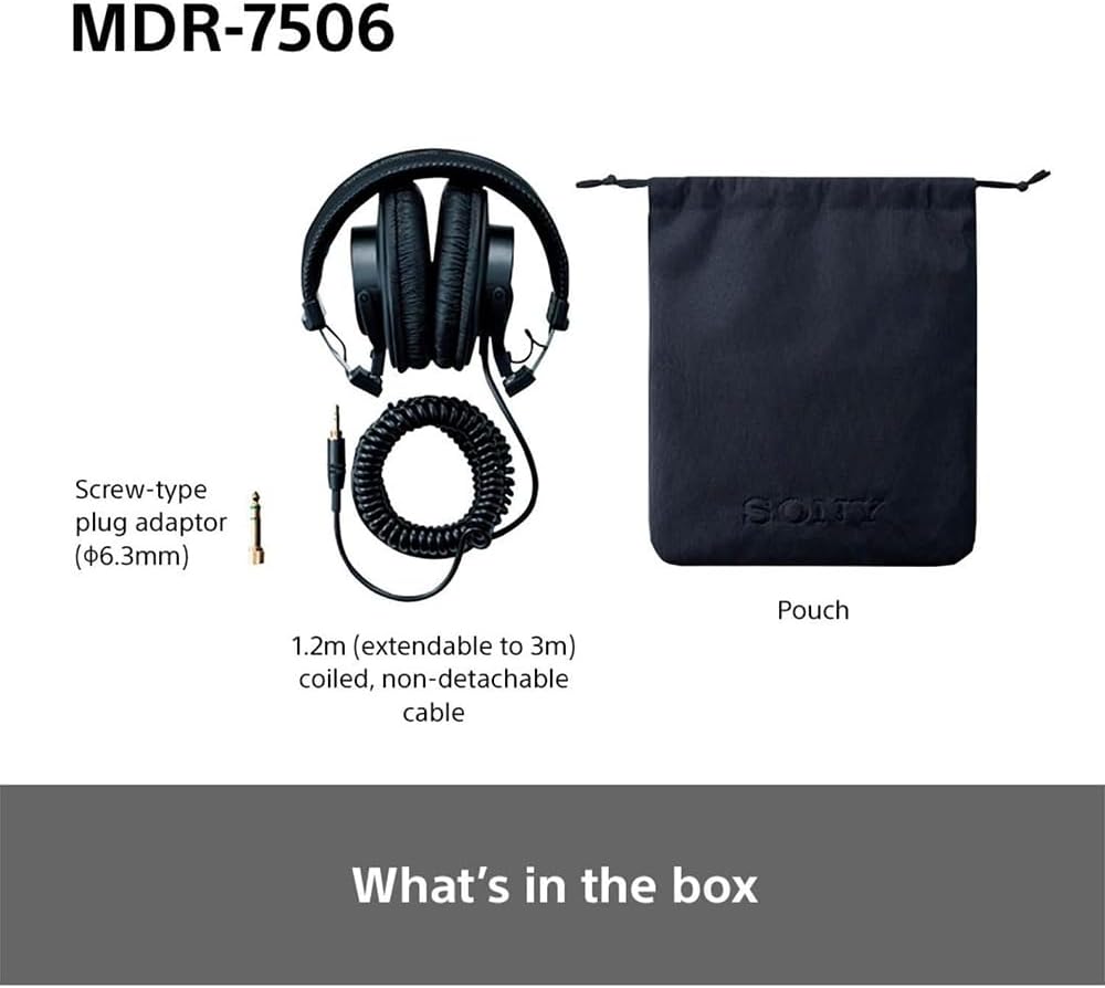 Sony MDR7506 Professional Large Diaphragm Headphones Bundle with Headphone Case Black