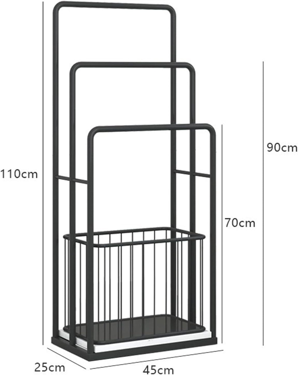 Bathroom Freestanding Towel Rack with Dirty Clothes Basket - Wrought Iron Study Shelf Hotel Storage Rack - Floor Standing Towel Rail (Black)