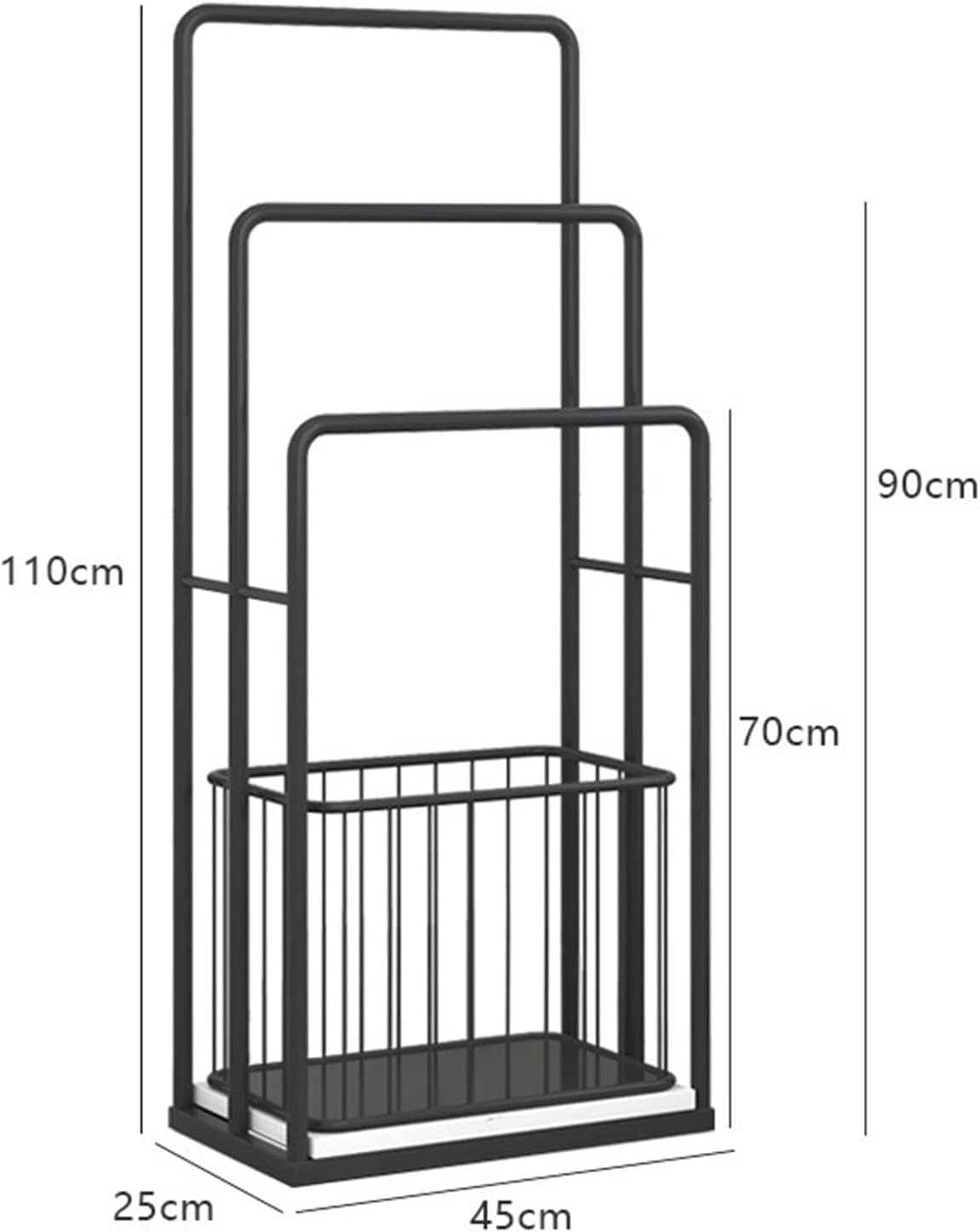 Bathroom Freestanding Towel Rack with Dirty Clothes Basket - Wrought Iron Study Shelf Hotel Storage Rack - Floor Standing Towel Rail (Black)
