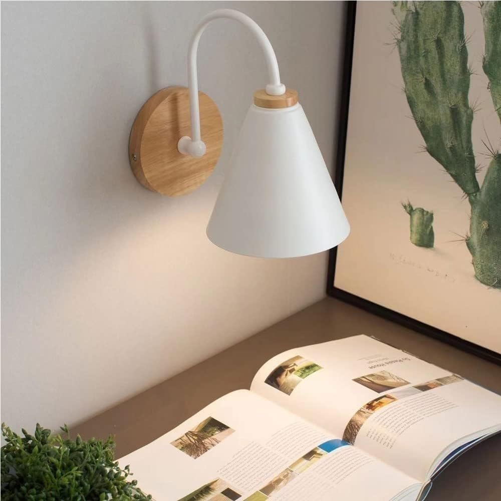 Nordic Wall Sconce Solid Wood Wrought Iron Wall Lamp Modern Japanese Style E26/E27 Base Bedside Wall Mount Light Fixture for Bedroom Living Room Apartment Homestay Black(Black)