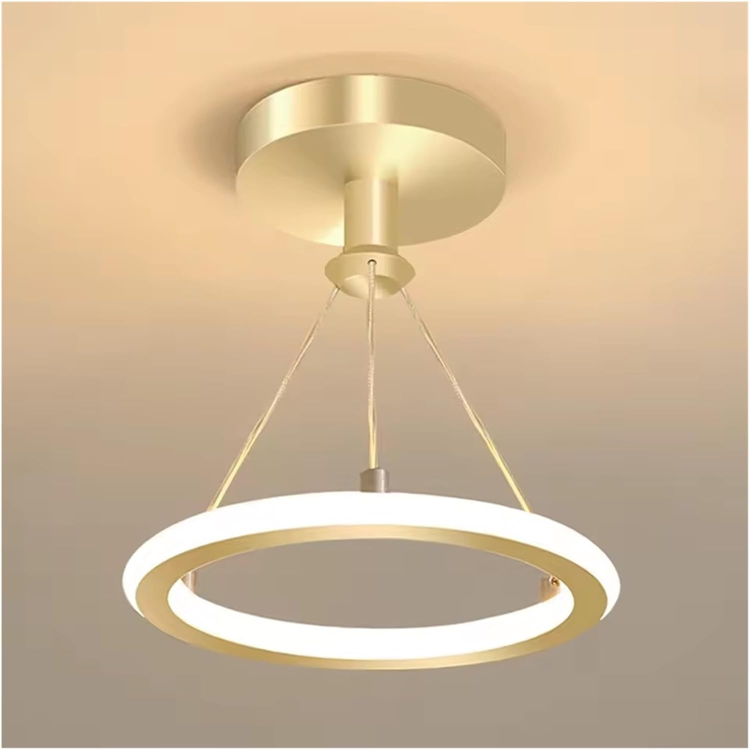 Modern LED Chandelier Lights Energy Saving Wrought Iron Chandelier Circle Ceiling Hanging Lamp Kitchen Bedroom Lighting Fixture(Gold)
