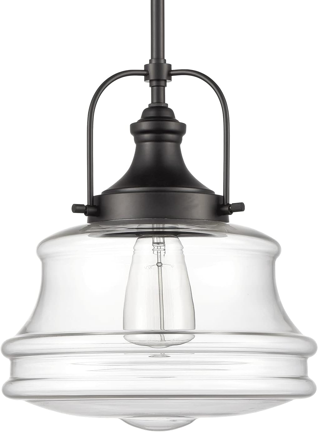 DEYNITE Industrial Farmhouse Pendant Light Clear Glass Schoolhouse Hanging Light Fixture Black, E26 Dimmable Light for Kitchen Bar Dining Bathroom Bedroom