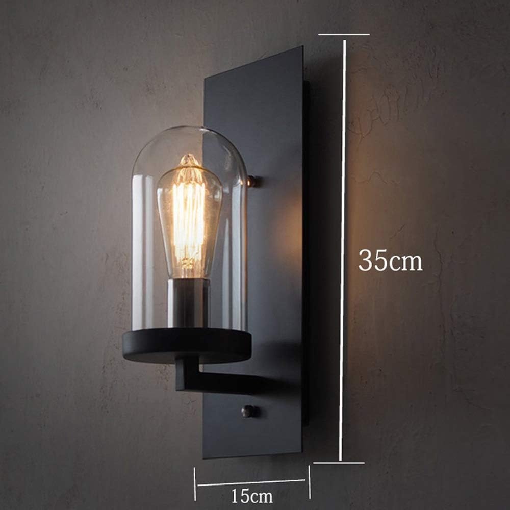Wall lamp, Wall Sconce Light Industrial Background Wall Mounted Lighting Fixture Loft E27 E-dison Wrought Iron Black Wall Lamp Clear Glass Wall Lantern Light for Bar Warehouse Cellar Dec