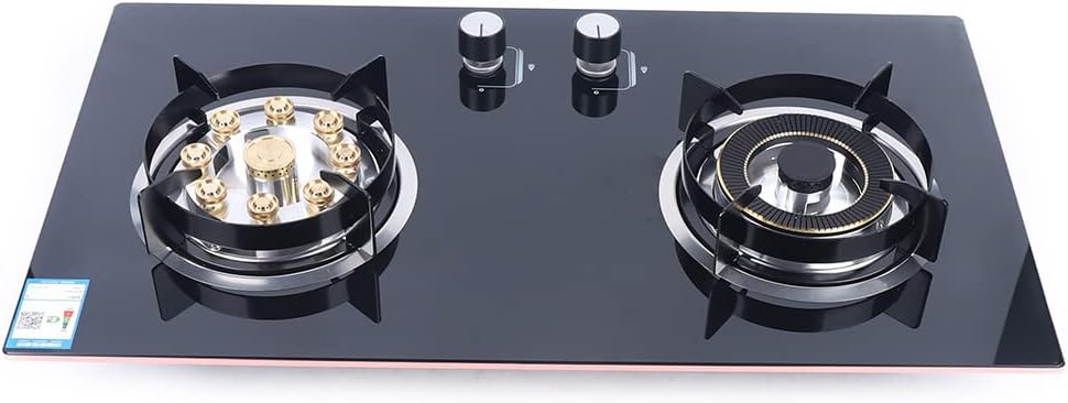 Gas Cooktop 22Inch，Built in Gas Cooktop 2 Burners Stainless Steel Stove with Conversion Kit Thermocouple Protection Center Burner with Flame Failure Protection Removable Grates and Installation