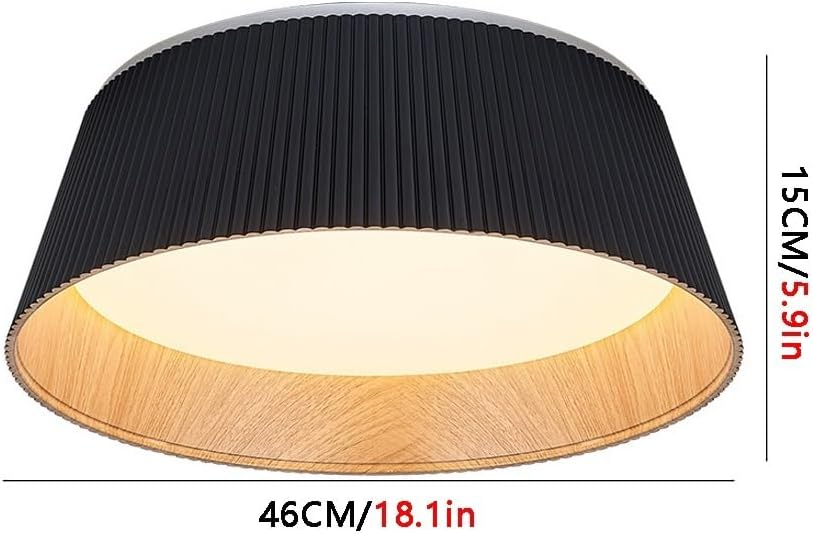 Ceiling Light Fixture, Circular Wrought Iron Wood Grain 18.1' Flush Mount Light Fixture with Acrylic Shade, Ceiling Lamp for Living Room, Hallway, Bathroom, Bedroom, Dimmable(Black)