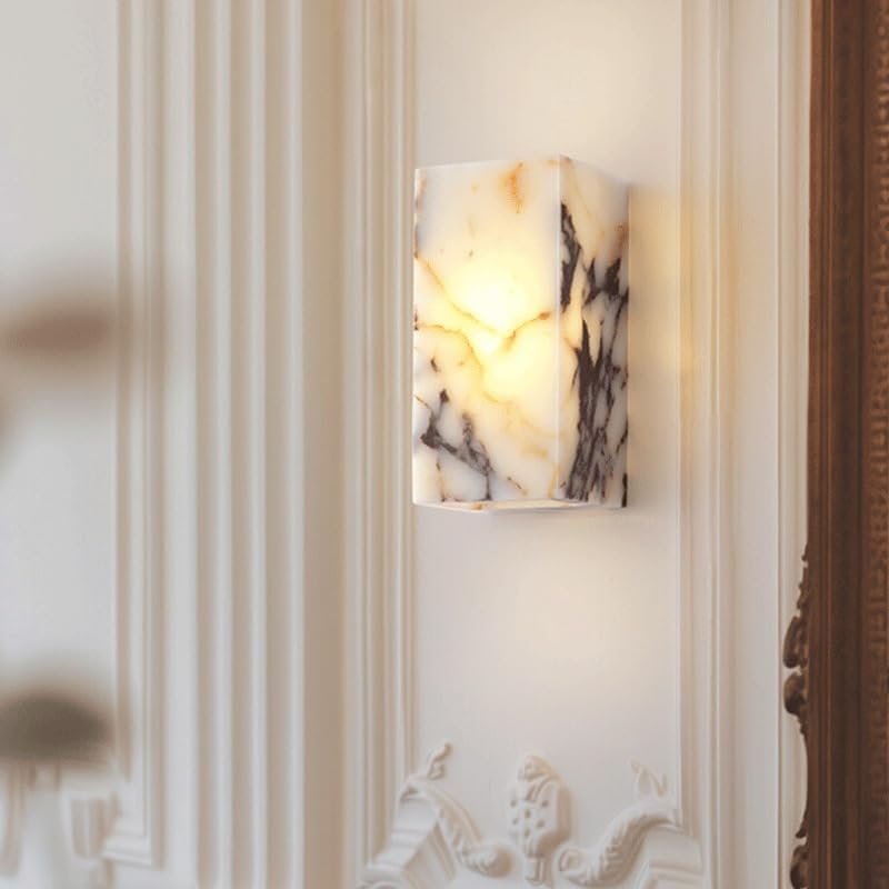 LED Indoor Wall Light, Luxury Black Cuboid Natural Stone Wall Lamp High-end Bedroom Bedside LED Sconce Living Room Bathroom Waterproof Lighting Fixture
