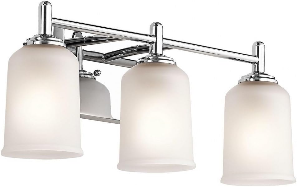 Kichler Shailene 21' 3-Light Bathroom Vanity Light Fixture with Satin Etched Glass in Black, Wall Mount Over Mirror Lighting for Bathroom and Powder Room (21' x 8.25'), 45574BK