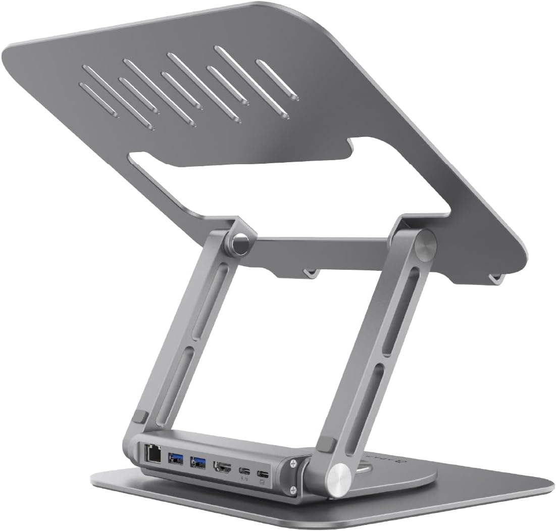 ADAM elements Hub Stand Pro 6-in-1 USB-C Laptop Docking Station, Foldable Laptop Stand with 4K HDMI, 100W PD & USB 3.0 for MacBook Pro/Air M4-M1, iPad & USB-C Laptops