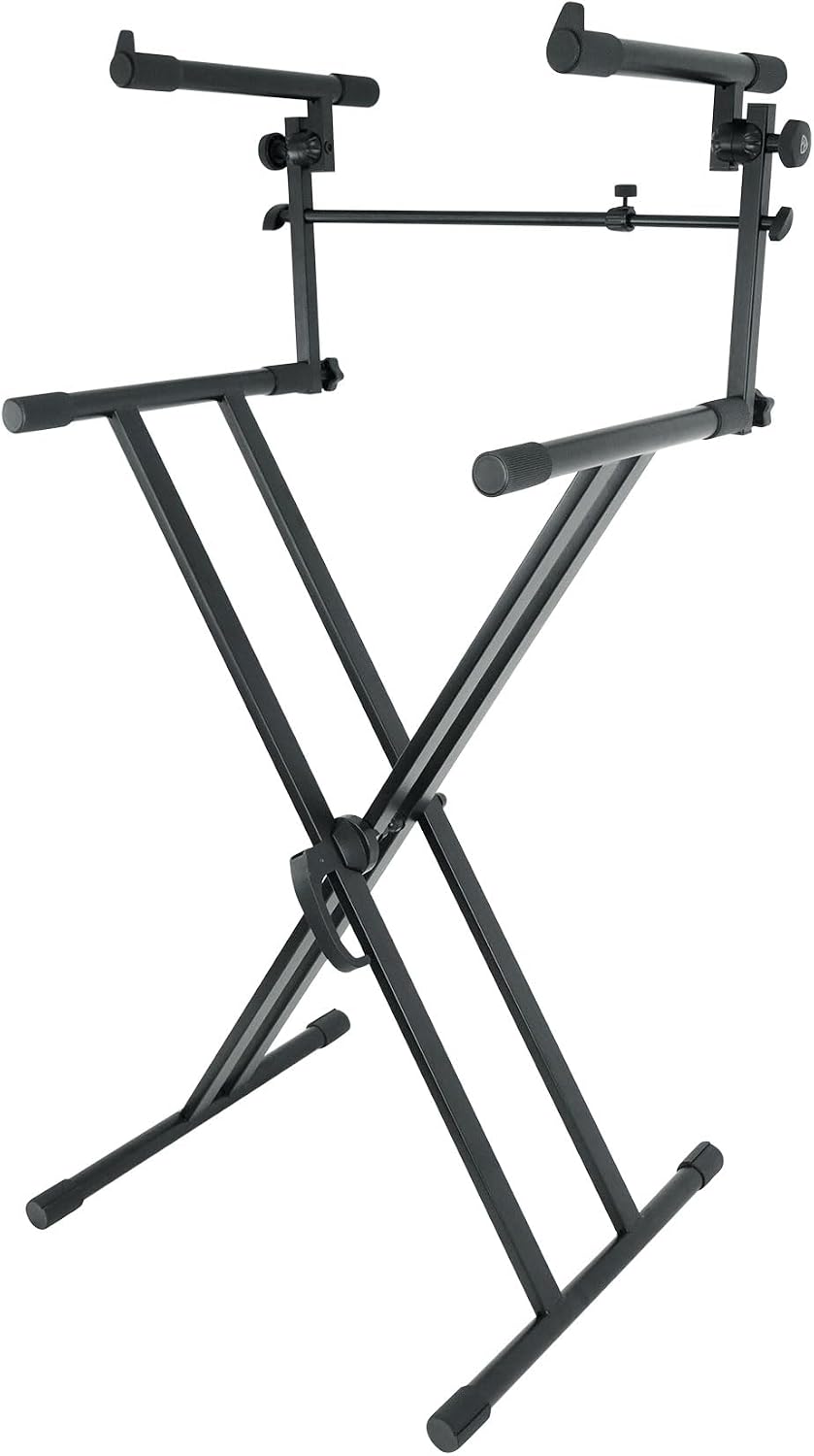Rockville RKS42X Bundle: 2-Tier X-Stand Keyboard/DJ Stand with Quick Release Mechanism, Z-SHELF Universal Shelf for Z-Stand with Second-Tier, 2-Items