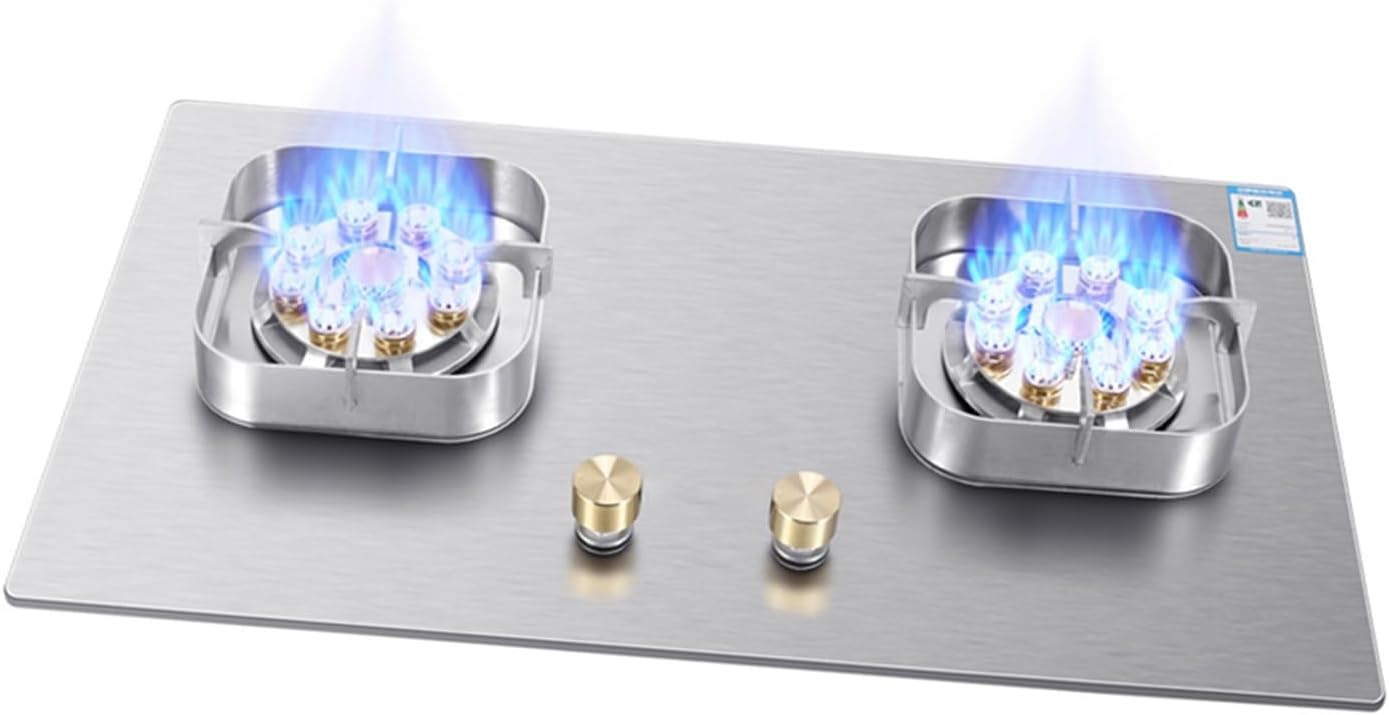 NIKKHO Gas Cooktop,2 Burners Stainless Steel Gas Hob,7.2KW NG/LPG Gas Stove,for Caravan Home Camping Catering Electronic Pulse Type Gas Stove (Color : LPG), 54768