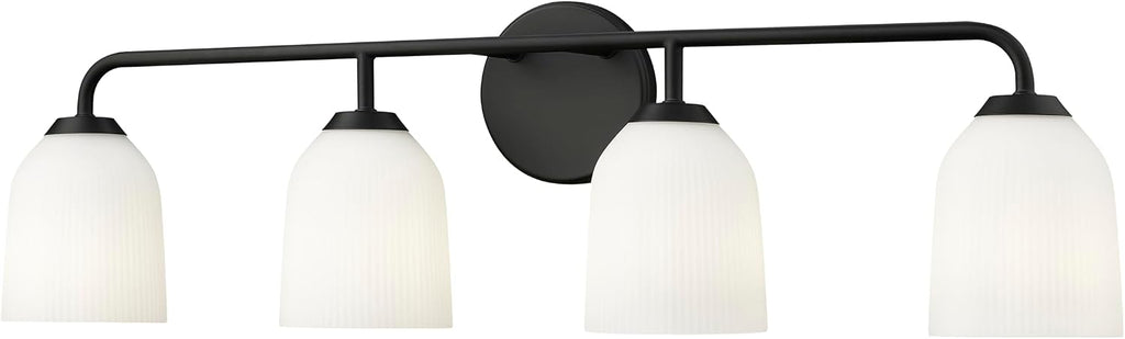ML Lighting | Norah Collection | 22304-MB | Indoor 4 Light Vanity in Matte Black with Opal Ribbed Glass Shade | Elegant and Versatile Design for Any Bathroom