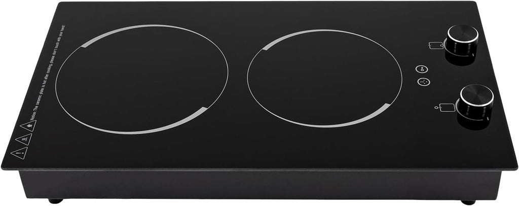 Double Induction Cooktop Burner, 900 & 1200W Burner Induction Cooker Cooktop with 9 Power Levels Timer & Overheat Protection Portable Electric Countertop Burner for Kitchen Cabin Office Studio Etc