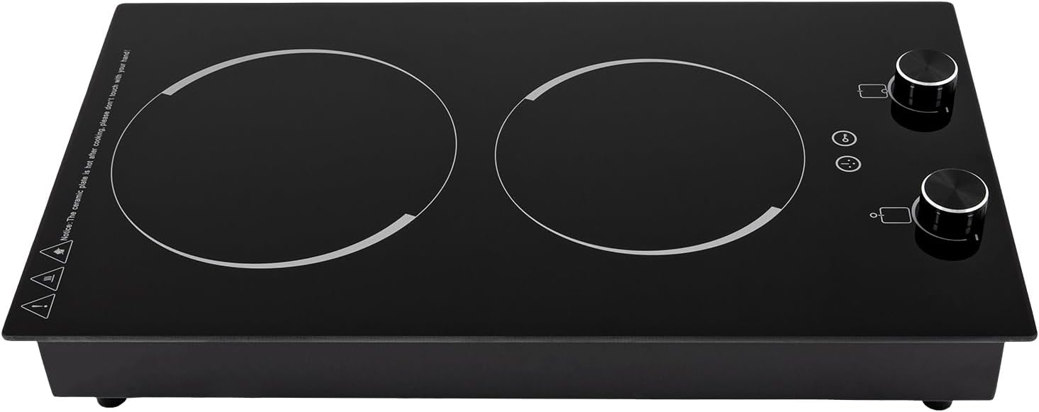 Double Induction Cooktop Burner, 900 & 1200W Burner Induction Cooker Cooktop with 9 Power Levels Timer & Overheat Protection Portable Electric Countertop Burner for Kitchen Cabin Office Studio Etc