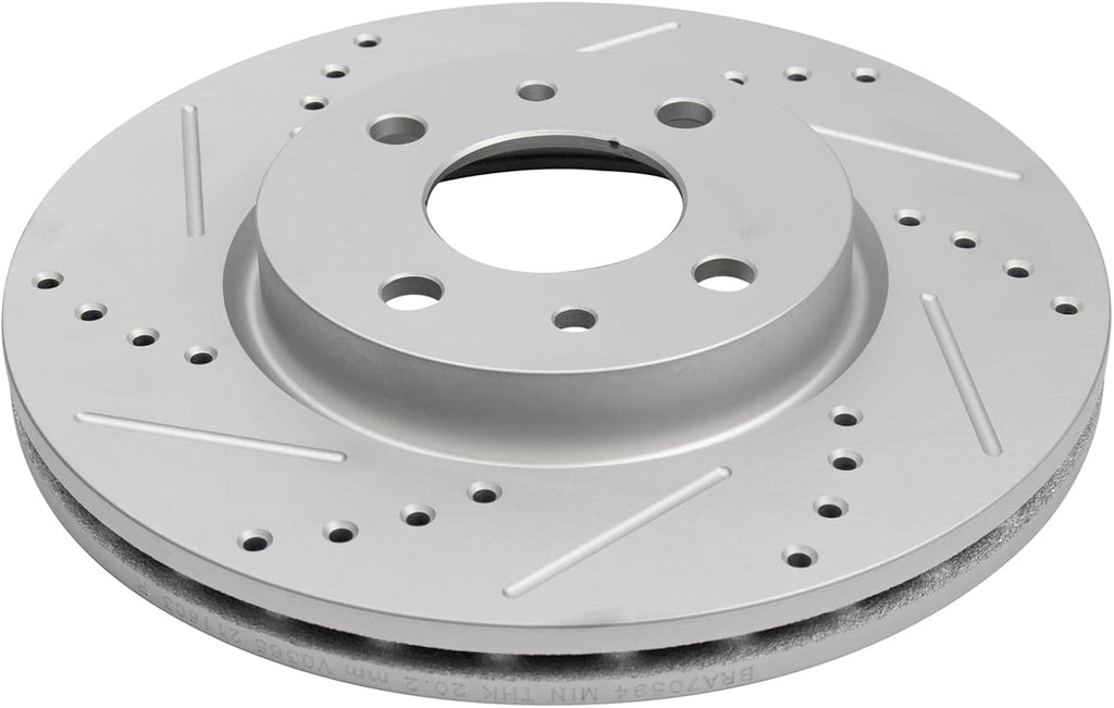 TRQ Performance Front and Rear Brake Pad and Rotor Set Ceramic Coated Drilled Slotted Rotors Compatible with 2012-2017 Fiat 500