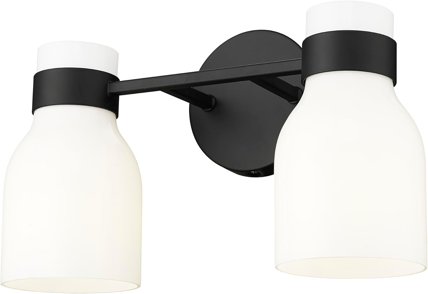 ML Lighting | Corella Collection | 23002-MB | Indoor 2 Light Vanity in Matte Black with Opal Shiny Glass Shade | Elegant and Versatile Design for Any Bathroom